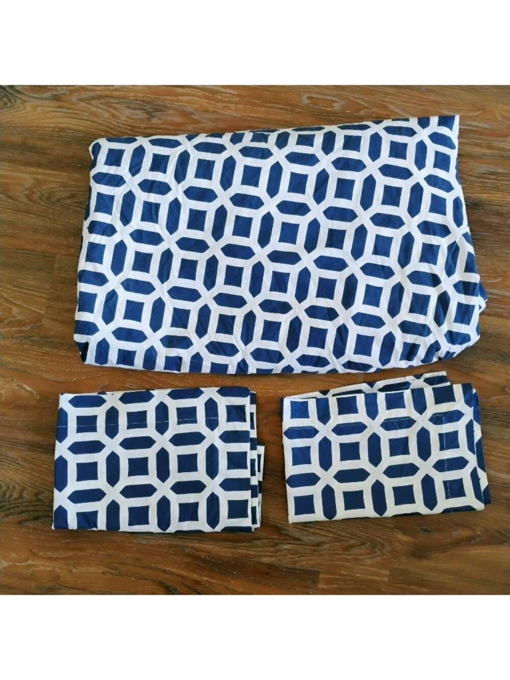Pottery Barn Teen Peyton Geometric Queen Duvet Cover & 2 Pillow Shams Blue White - Picture 1 of 7